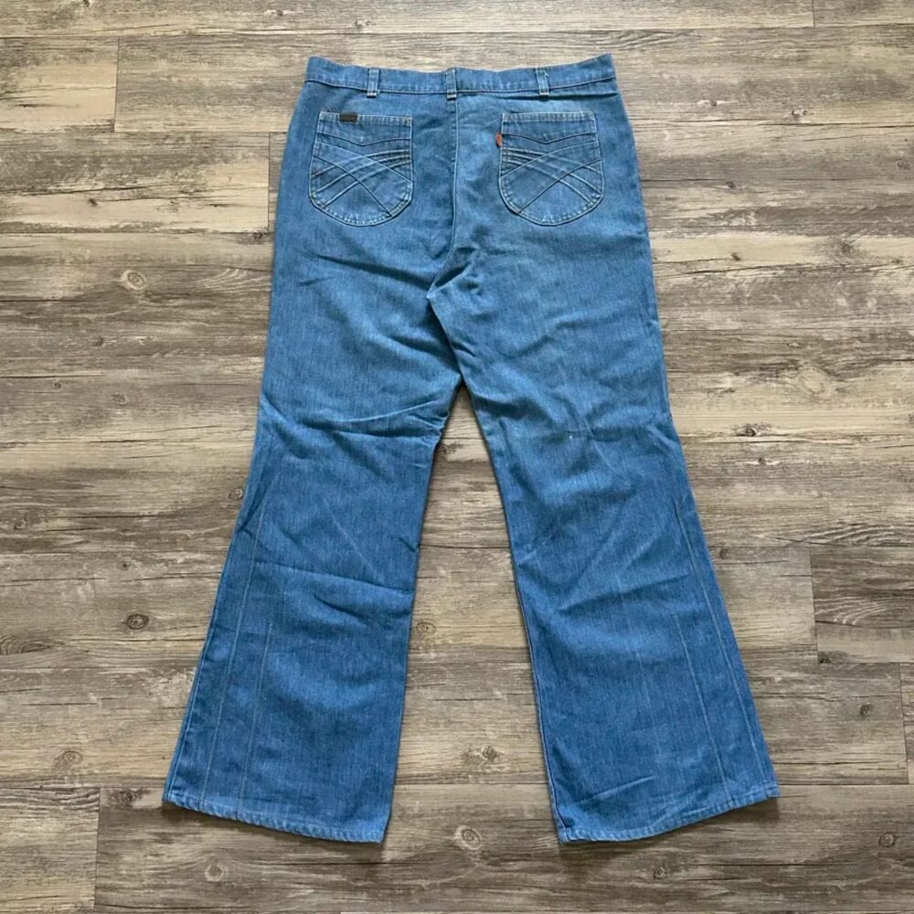 Vintage 70s Levi's Flared Denim Jeans Size 36x30 Talon Whiskers